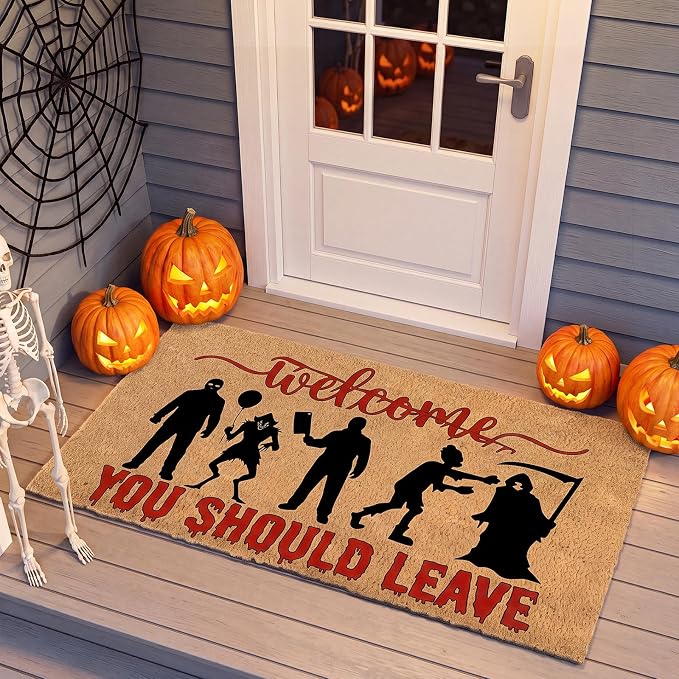 Halloween Welcome Horror Movie Characters Doormat - skull door mat