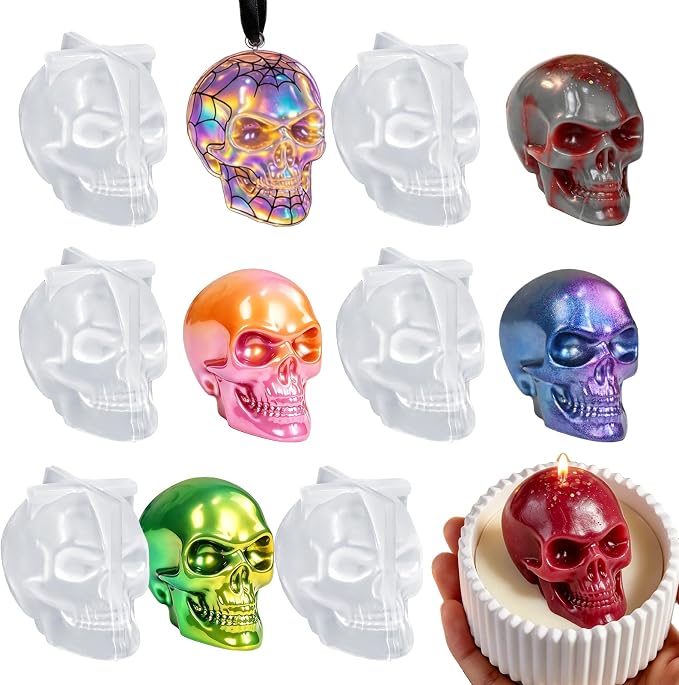 Skull Candle Molds, 6 Pack Small Skull Head Halloween Candle Molds - skull ashtray