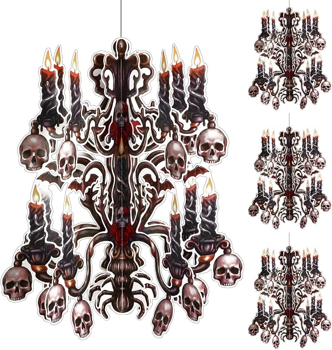 Motipuns 4 Pcs Halloween Chandelier Hanging 3D Paperboard Decor,Realistic - skull lamp