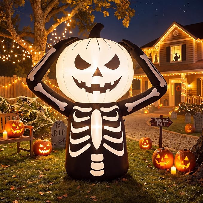 Halloween Inflatable Skeleton Pumpkin Head 5ft Blow up Skull - skull inflatable