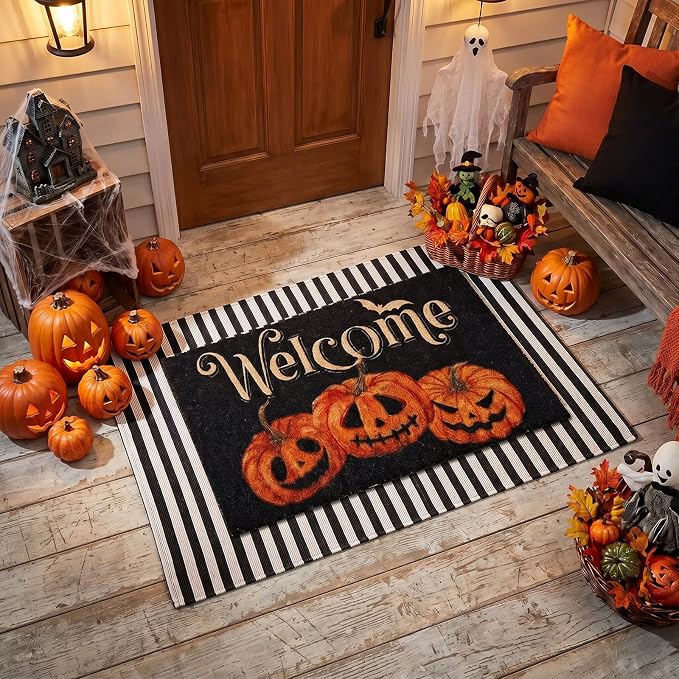 2 Pcs Halloween Door Mat Welcome Pumpkin Ghost Doormat