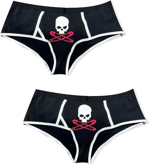 Women Skull Printed Breathable Cotton Panty Brief Underwear - skull swimsuit