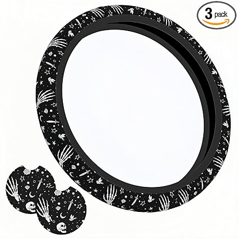 Horror Skull Steering Wheel Cover 15 in + 2 Car Horrors Skulls Cup Coasters - skull coaster