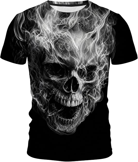 Funny Skull 3D Graphic T-Shirt Short Sleeve Crewneck Shirts for Men S-4XL - skull tshirt