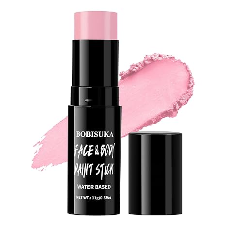 BOBISUKA Light Pink Face Paint Stick, Highly Pigmented Full Coverage Washable Cream Face & Body Paint for Halloween Doll Sugar Skull Unicorn Panther Clown Cosplay SFX & Costume Party - sugar skull makeup