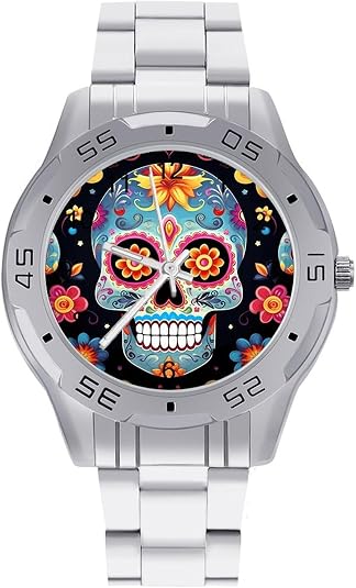 Sugar Skulls Watches for Mens Wrist Watches Business Stainless Steel Band Watch Fashion Classic Luxury Dress Watch Casual Lightweight Watches for Party Daily Wear & Gift - skull watch
