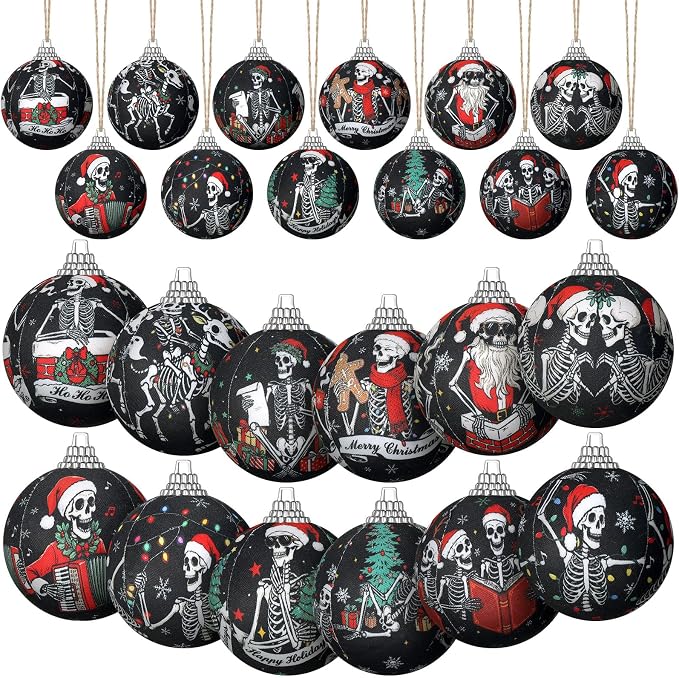 Fourluoo 12 Pcs Christmas Skeleton Ornaments 2 Inch Skull Hanging Decor - skeleton