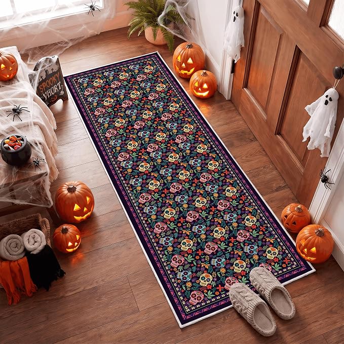 Artoid Mode Sugar Skull Mexican Day of The Dead Halloween Area Rug 2x6 Feet - skull toilet rug
