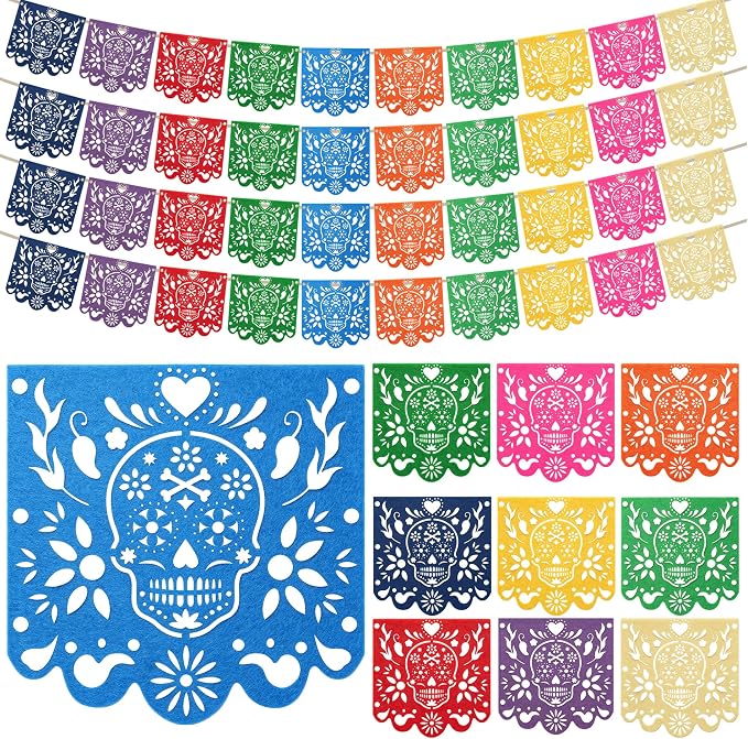 Dia De Los Muertos Decorations 4 Pcs Felt Colorful Papel Picado 40 Feet - skull carpet