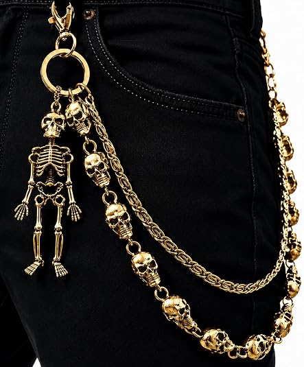 Wallet Chain -Chains for Pants Jeans Purse Bag, Punk Gothic Style，Suitable for Parties/Stage Performances/Everyday Wear, emo Y2K Goth Accessories - skull wallet
