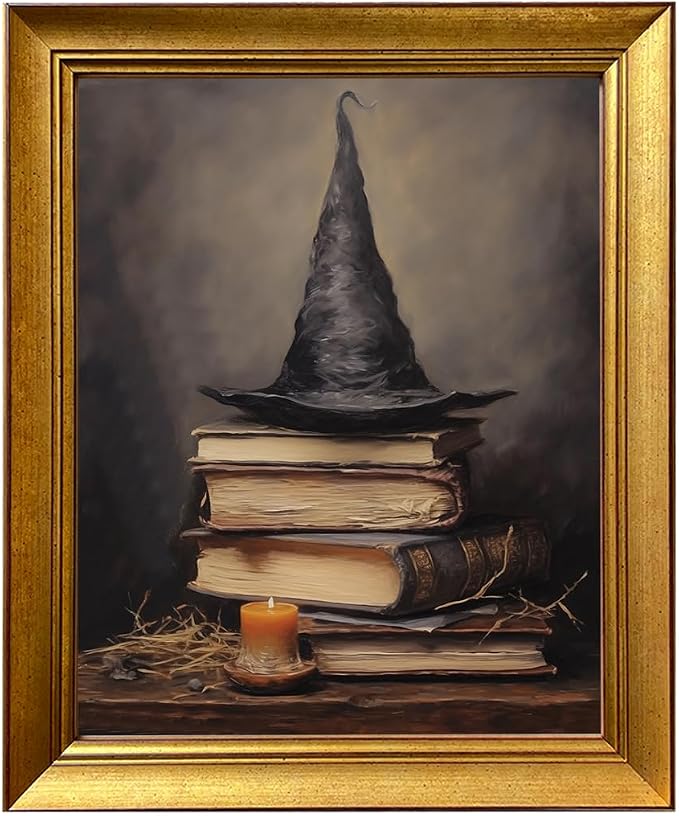 Framed Halloween Canvas Wall Art Witchy Spells Print Vintage Neutral Witch Painting Halloween Picture Wall Decor - skull wall art