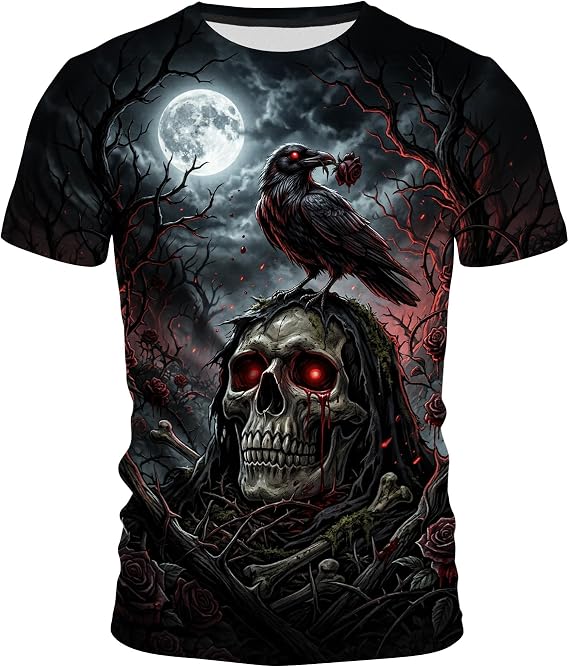 Men's Gothic Skull Graphic T-Shirt Short Sleeve Crewneck Summer Polyester Tee - skull tshirt