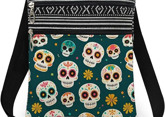 Mexican Sugar Skull Floral Pattern Crossbody Bag (Green)