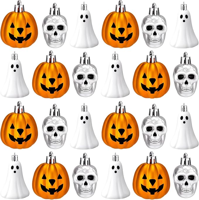 Chunful 24 Pcs Halloween Hanging Tree Ornaments, Ghost Skull Pumpkin - skull wreath