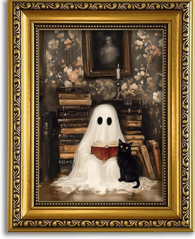 YD&YZY Halloween Wall Art Vintage Ghost Wall Decor 8x10 inch Gold Framed - skull wall art