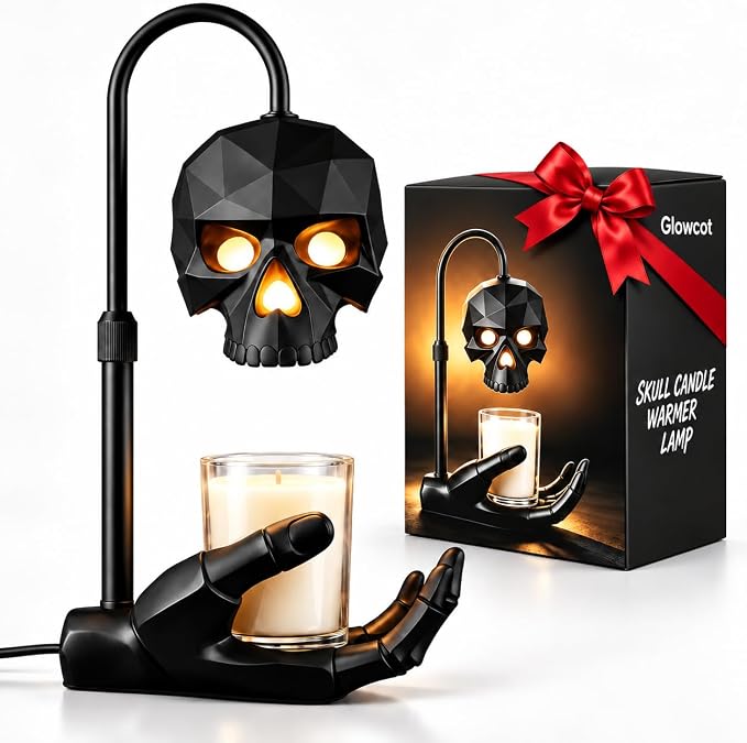 Gothic Skull Candle Warmer Lamp with Timer & Dimmer for Home Decor - skull candle