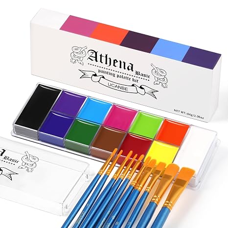 UCANBE Athena Basic Face Body Paint Palette 12 Colors Oil-Based SFX Kit - skull painting