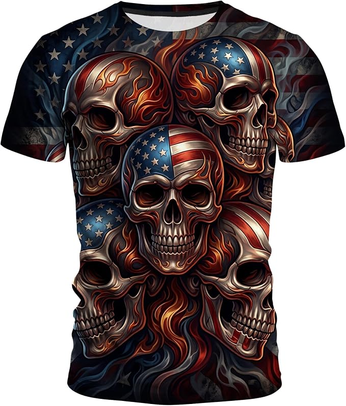Funny Graphic 3D Skull T-Shirt Short Sleeve Crewneck Shirts for Men S-4XL - skull tshirt