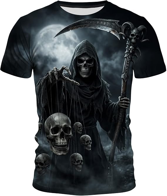 Funny Skull Graphic 3D T-Shirt Short Sleeve Crewneck Shirts for Men S-4XL - skull tshirt