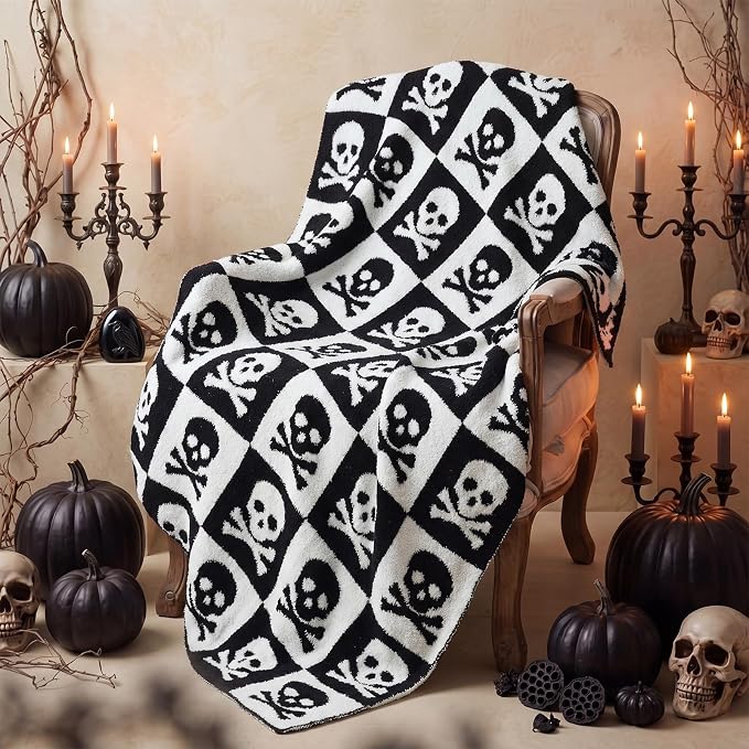 Halloween Goth Skull Blanket, Gothic Knit Throw Blanket 50 x 60
