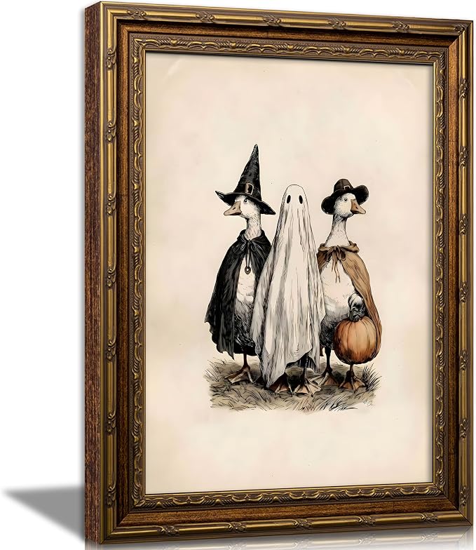 CXKAWM Vintage Gold Frame Halloween Ghost Duck Canvas Wall Art 9x11 in - skull painting