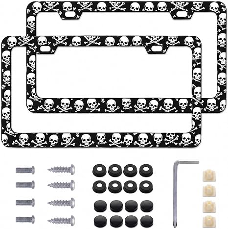 2Pcs Skull Aluminum Alloy License Plate Frames Universal for Men Women - skull plate