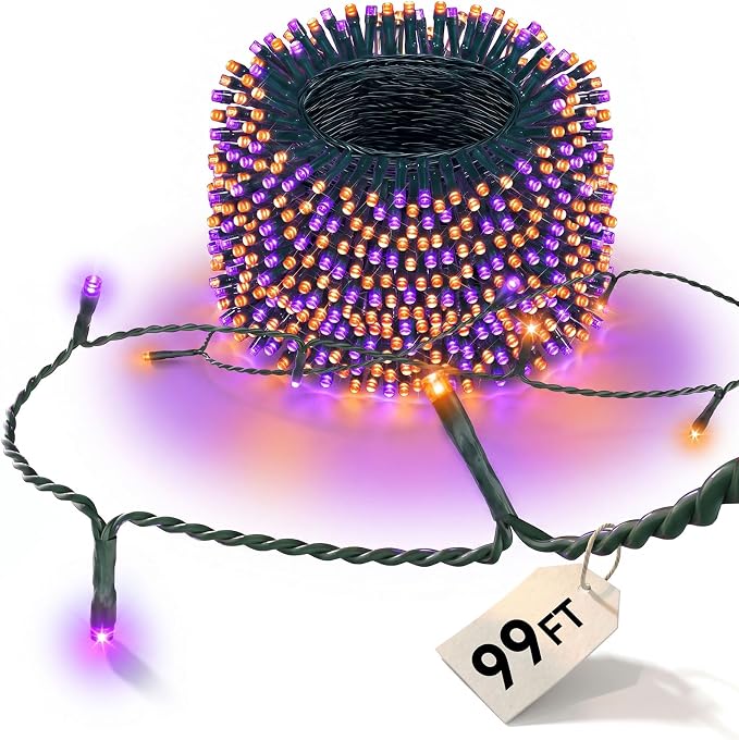 LitHome 99FT 300LED Purple Orange Halloween Lights Indoor Outdoor Plug in - string light