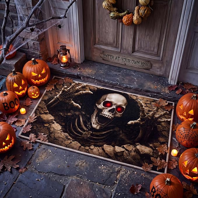 Halloween 3D Illusion Skull Door Mat 3D Rug Optical Illusion - skull carpet