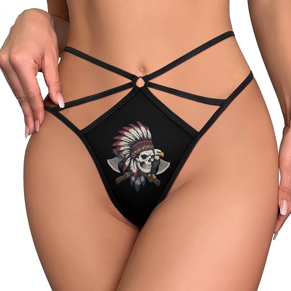 Chief Skull Ea-gles USA Native Indian Womens G-String Thongs Low Rise Mesh Panties T-Back Underwear - skull swimsuit