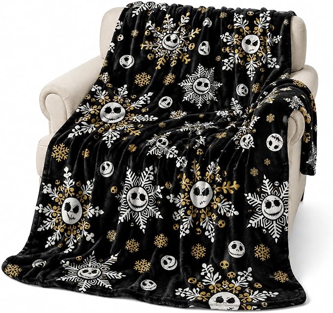 Halloween Skull Snowflake Throw Blanket 50x60in, Spooky Goth Fleece - skull blanket