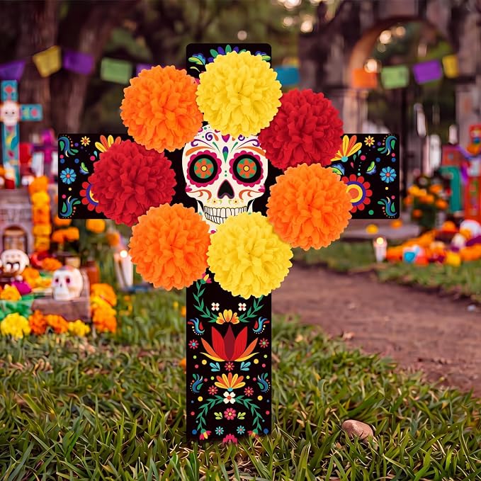 Dia De Los Muertos Cemetery Grave Decor Day of The Dead Altar Wooden Cross - skull floor mat
