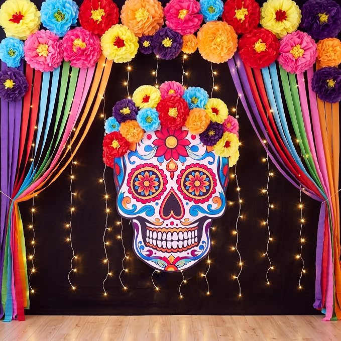 Fumete 20 Pcs Day of The Dead Backdrop Decorations Set Day of The Dead - skull carpet