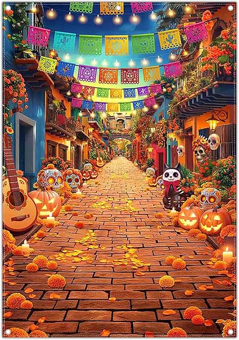 8x12ft Day of The Dead Backdrop Mexico Holiday Banner - skull sticker