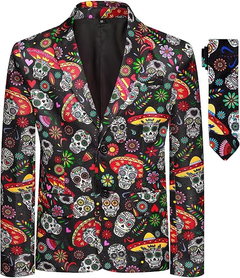2-Piece Boys Halloween Blazer & Tie - sugar skull makeup