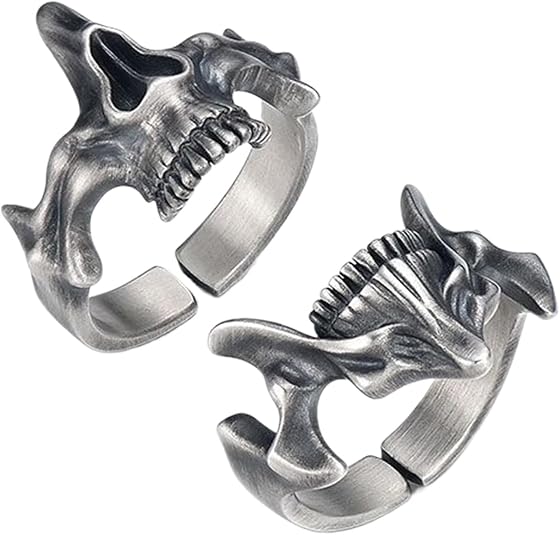 Skull Rings for Men Stainless Steel Gothic Biker Silver Retro Punk Fashion Statement Bands Finger Decoration - skull ring
