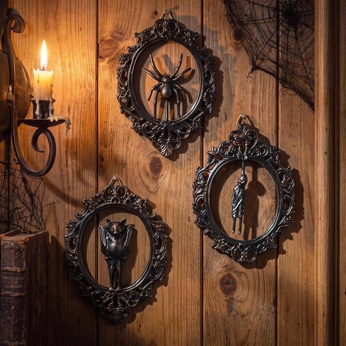 Wenqik 3 Pcs Gothic Frames Halloween Wall Decor Ornate Oval Frame Wall Art