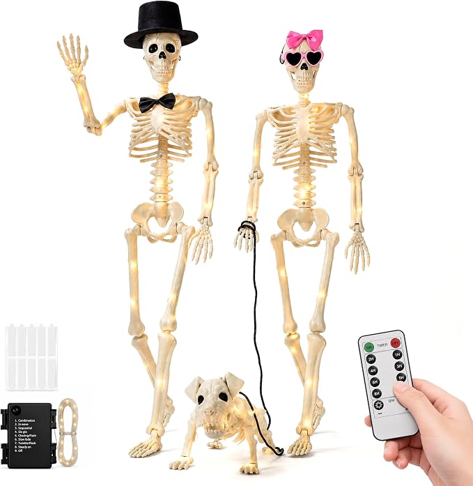 36-Inch 3-Piece Lighted Human & Dog Skeleton Halloween Decorations - skeleton