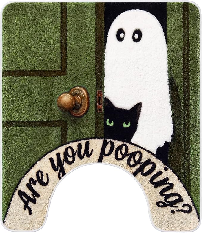 24x20 Funny Ghost Cat Halloween Toilet Rug U Shaped Bathroom Mat - skull toilet mat