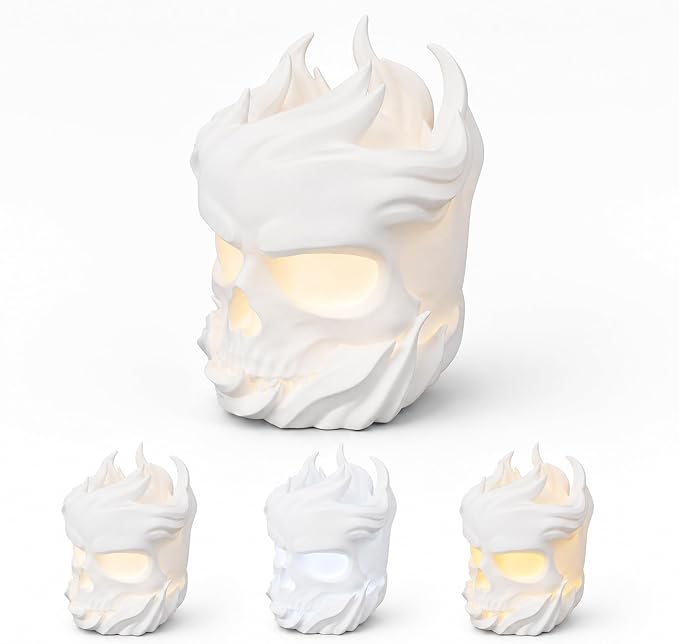 3D Printed Flame Skull Night Light USB Plug in, Soft Warm LED Bedside Table Lamps, Ambient Bedroom Decor Lighting Set, Plug-and-Play No Battery Desk Lamps for Housewarming Gift
