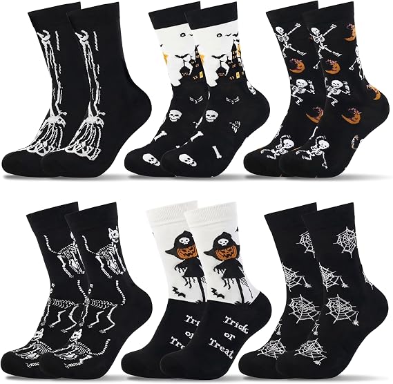 6 Pairs Halloween Socks for Men Women,Novelty Spooky Costume Sock - sugar skull costume