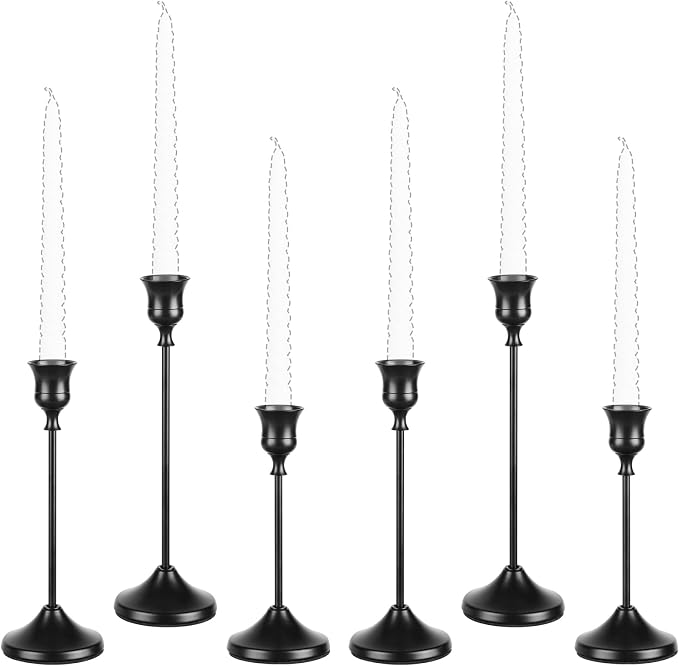 Candlestick Holders Candle Holder Candle Sticks Holder Holder Gothic Taper Candle Holders for Halloween Christmas Party Mantel Dinner Home Decoration (6, Black) - skull candle