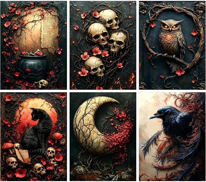 MRMIOOM 6 Packs Gothic Diamond Art Kits for Adults, Skull Diamond Painting Kits for Adults, 5D Full Drill Gem Art and Crafts for Gift Home Wall Decor 12x16 Inch - skull painting
