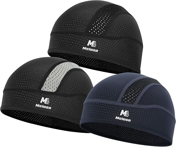 MELASA 3Pcs Cooling Skull Cap for Men – Breathable Mesh Sweat-Wicking Helmet Liner Cycling Caps for Running, Gym & Hard Hats - skull helmet