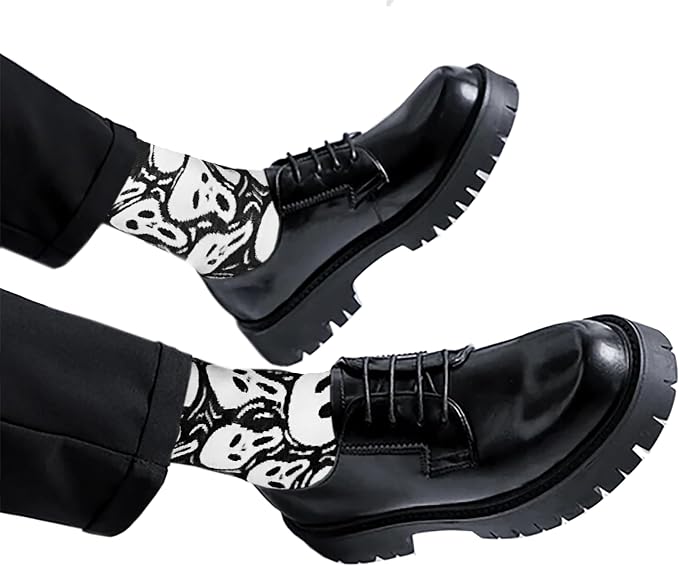 Mazeology Scream Streetwear Socks, Black and White Skull Design, Unisex One Size for Men and Women, Combed Cotton Blend - sugar skull costume
