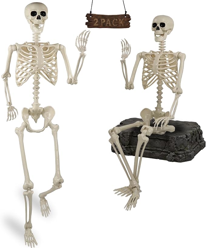 Znorso 2 Pack 5.4ft Halloween Skeleton – Halloween Posable Life Size Skeleton Huma Full Body Realistic Bones with Movable Joints for Halloween Outdoor Decorations. (2, 5.4 FT)