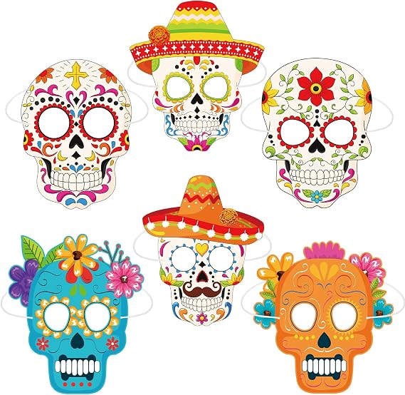 Dia De Los Muertos Crafts Paper Day of the Dead Masks, 6 PCS - sugar skull costume