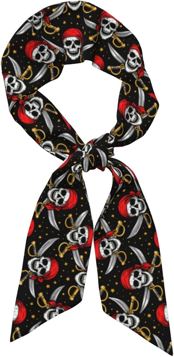 Neck Scarf for Womens Long Silky Head Scarves Bags Hair Bandanas Scarf Fashion Accessories 47” X 3.1” - skull wallet