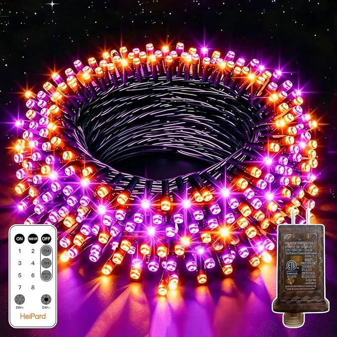 33FT 100 LED Orange Purple Halloween Lights Outdoor Remote Plug-in - string light