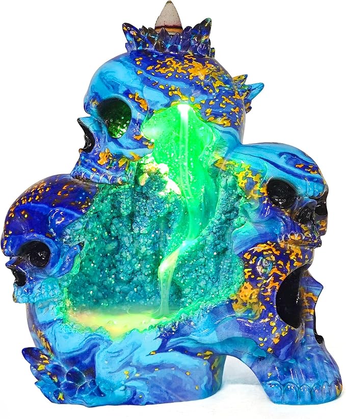 Color Change LED Skull Statue backflow Incense Burner Holder.Skull Lovers