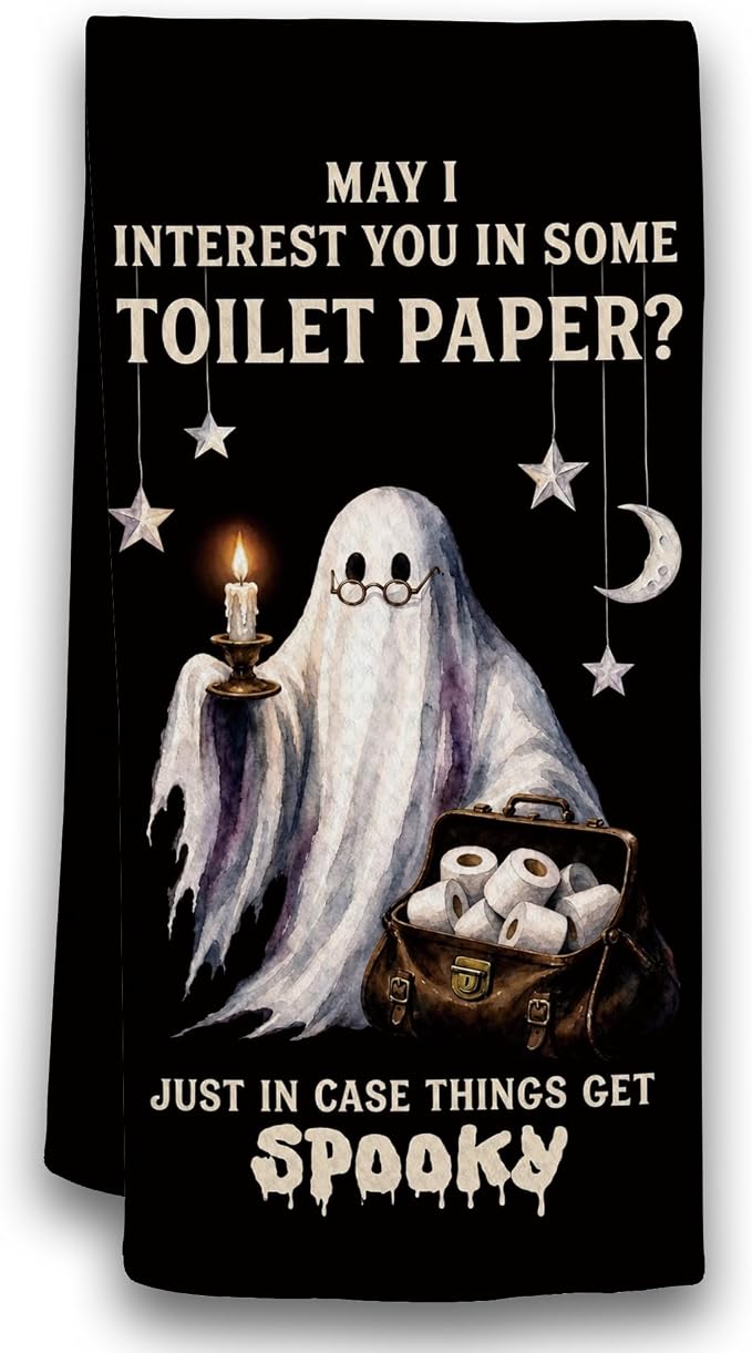 Toilet Paper Ghost Halloween Bathroom Towel, Funny Gag Gift - skull toilet paper